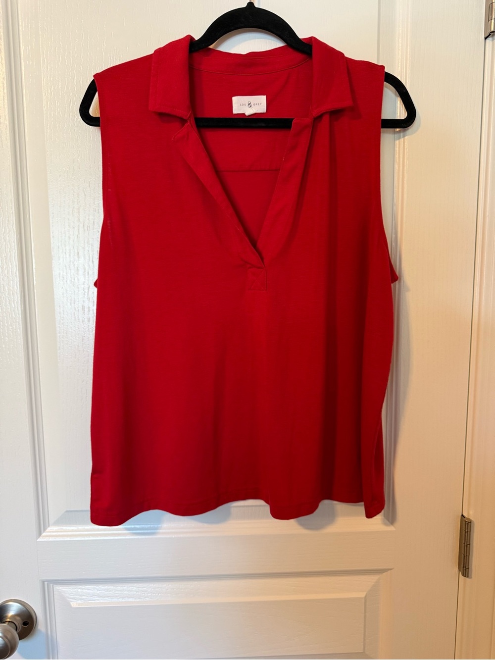Lou & Grey Red Sleeveless Polo V-Neck Tank
